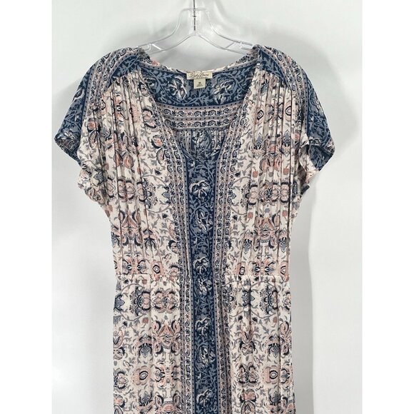 Lucky Brand Short Sleeve Boho Maxi Dress Print Sz Medium - Picture 2 of 4